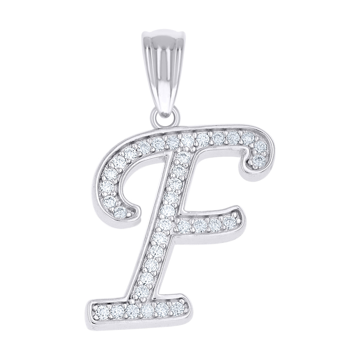 925 Sterling Silver Unisex Moissanite Initial Alphabet F Charm Pendant