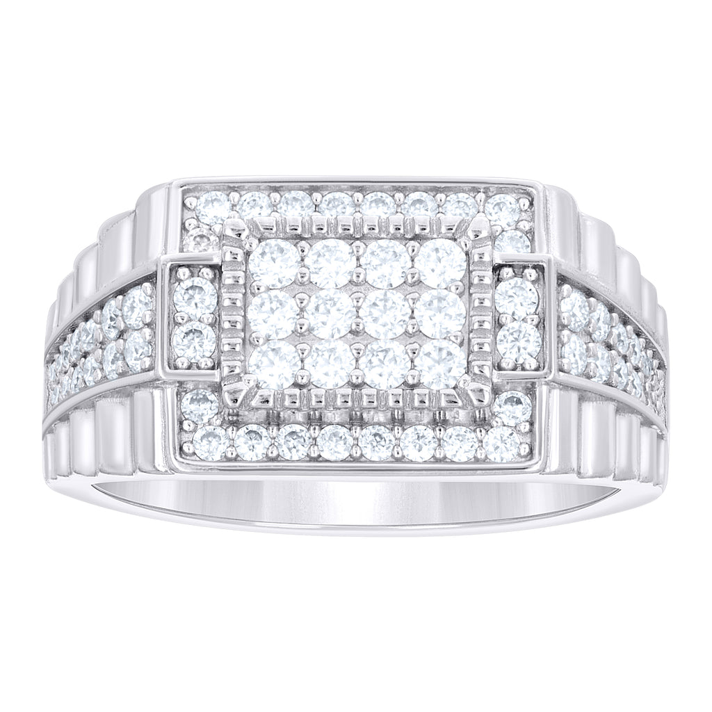 925 Sterling Silver Mens Moissanite Rectangle Head Fashion Ring Size 7