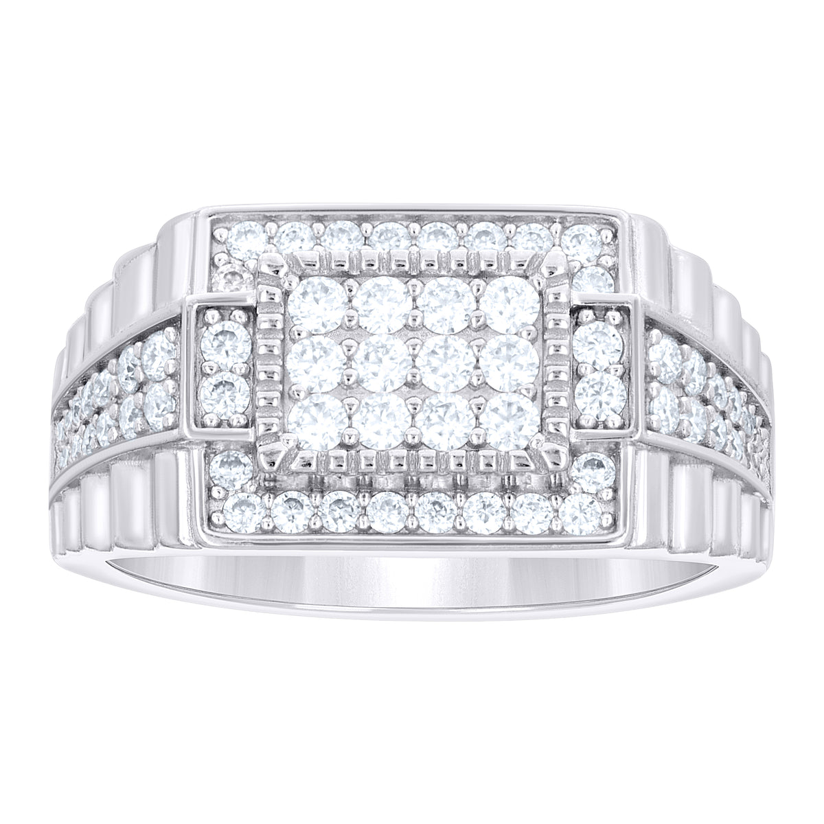 925 Sterling Silver Mens Moissanite Rectangle Head Fashion Ring Size 7