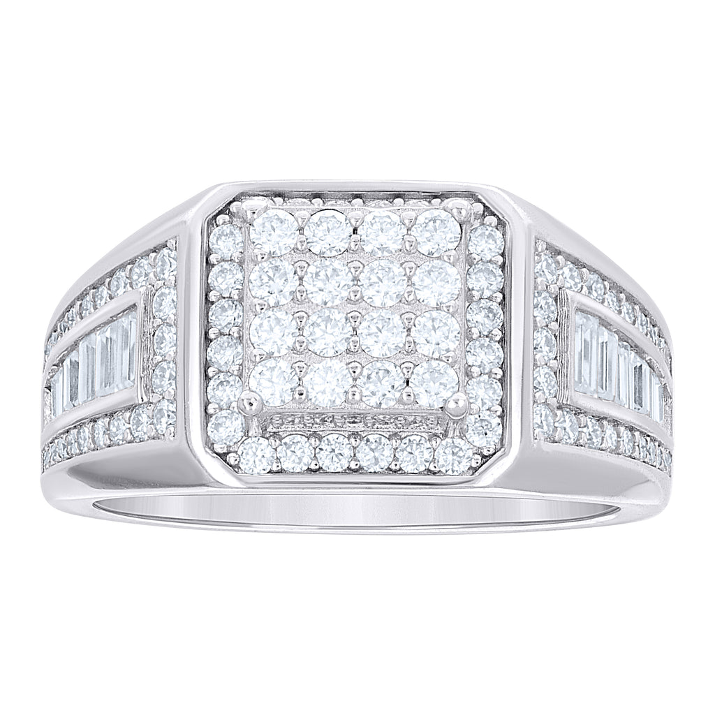 925 Sterling Silver Mens Baguette Round Moissanite Octagon Head Fashion Ring Size 9
