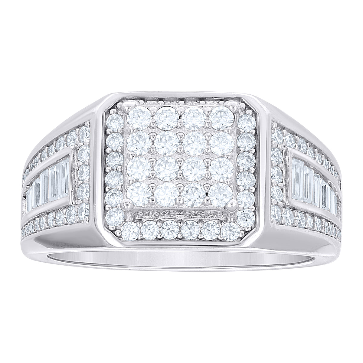 925 Sterling Silver Mens Baguette Round Moissanite Octagon Head Fashion Ring Size 9
