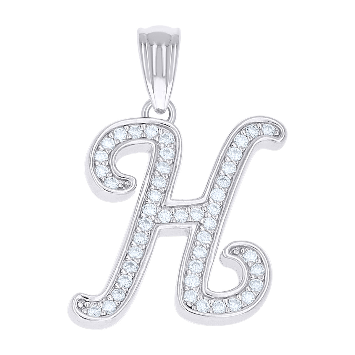 925 Sterling Silver Unisex Moissanite Initial Alphabet H Charm Pendant