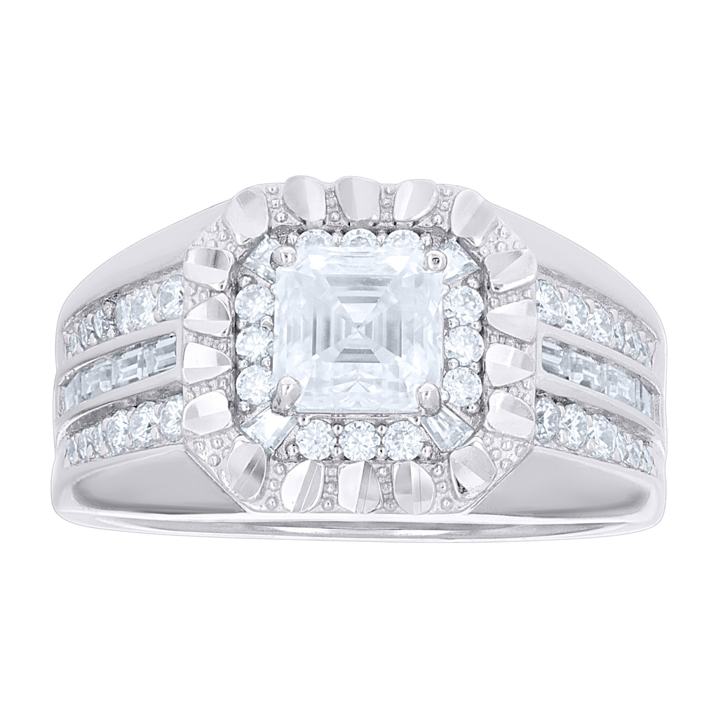 925 Sterling Silver Mens Princess-Cut Baguette Round Moissanite Octagon Head Fashion Ring Size 7