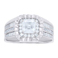 925 Sterling Silver Mens Princess-Cut Baguette Round Moissanite Octagon Head Fashion Ring Size 10