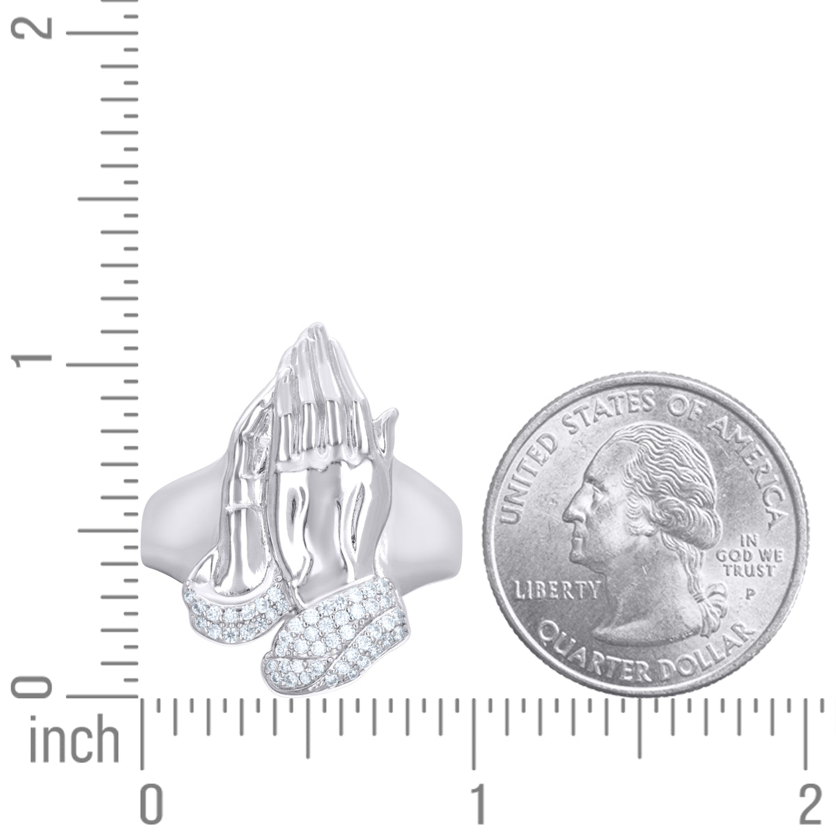 925 Sterling Silver Mens Moissanite Praying Hands Religious Ring Size 10