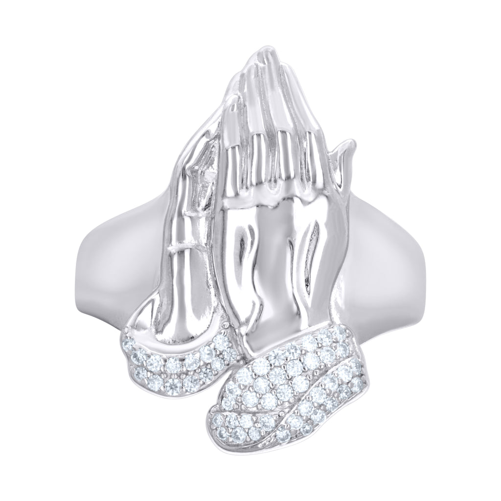 925 Sterling Silver Mens Moissanite Praying Hands Religious Ring