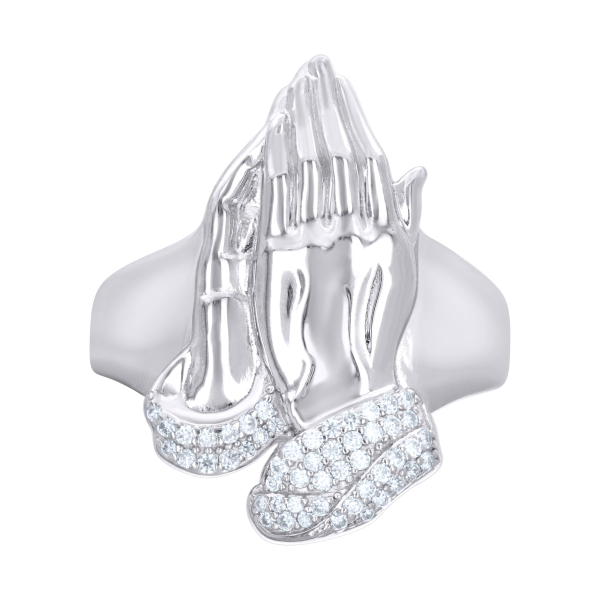 925 Sterling Silver Mens Moissanite Praying Hands Religious Ring Size 12