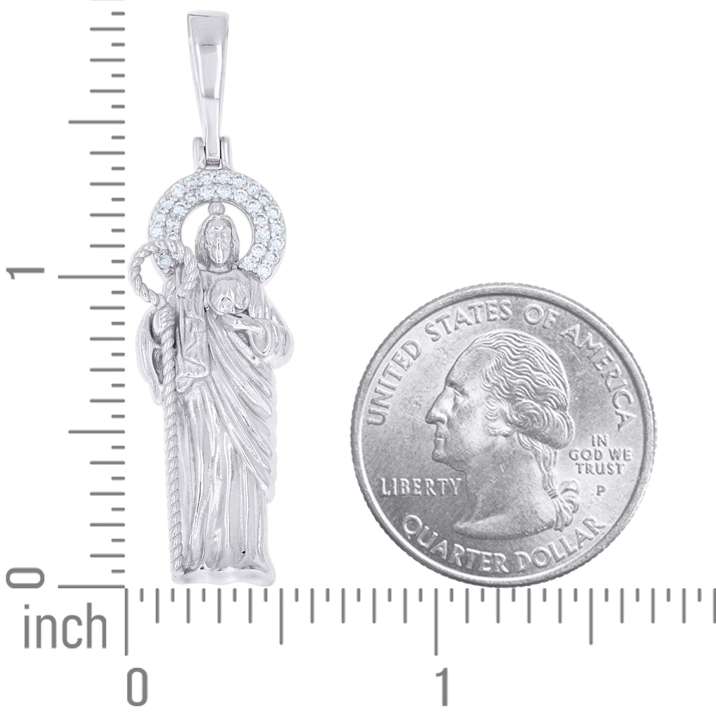 925 Sterling Silver Men Moissanite St. Jude Religious Charm Pendant