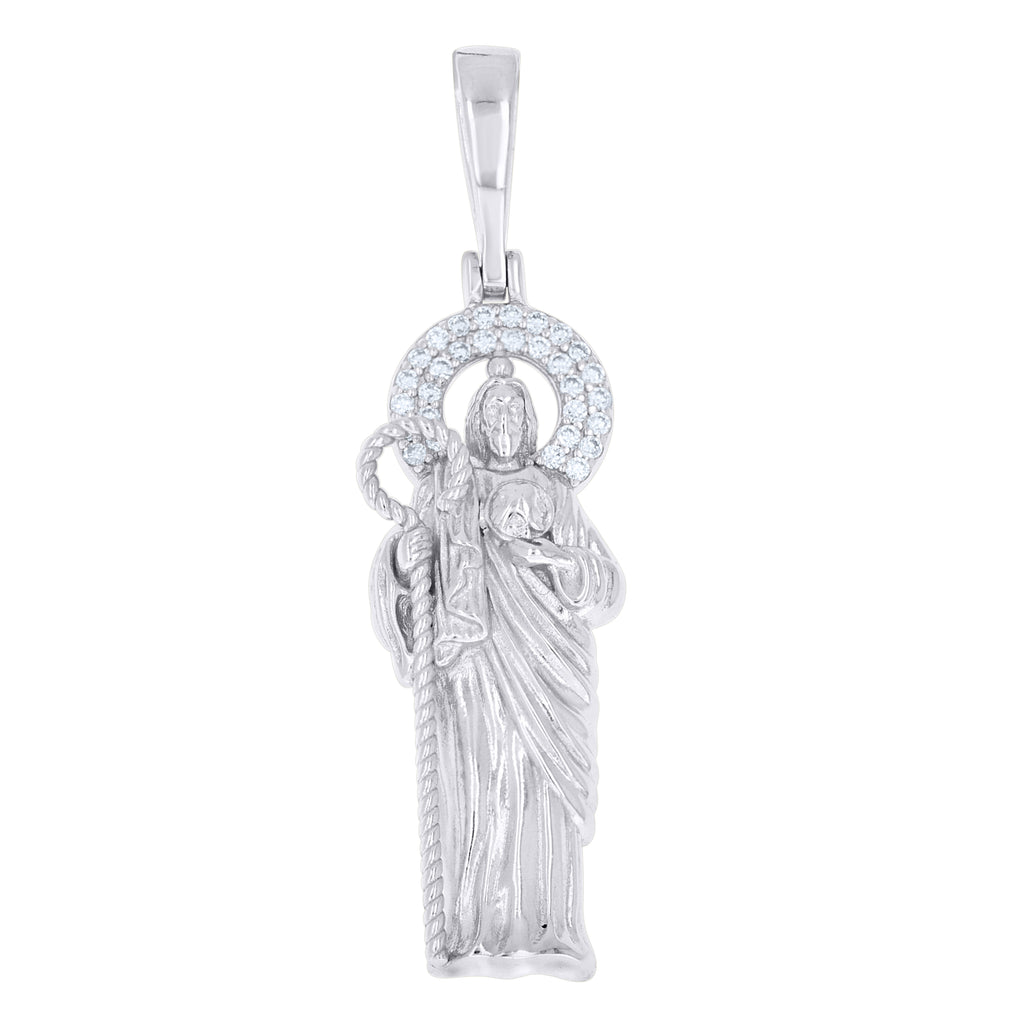 925 Sterling Silver Men Moissanite St. Jude Religious Charm Pendant