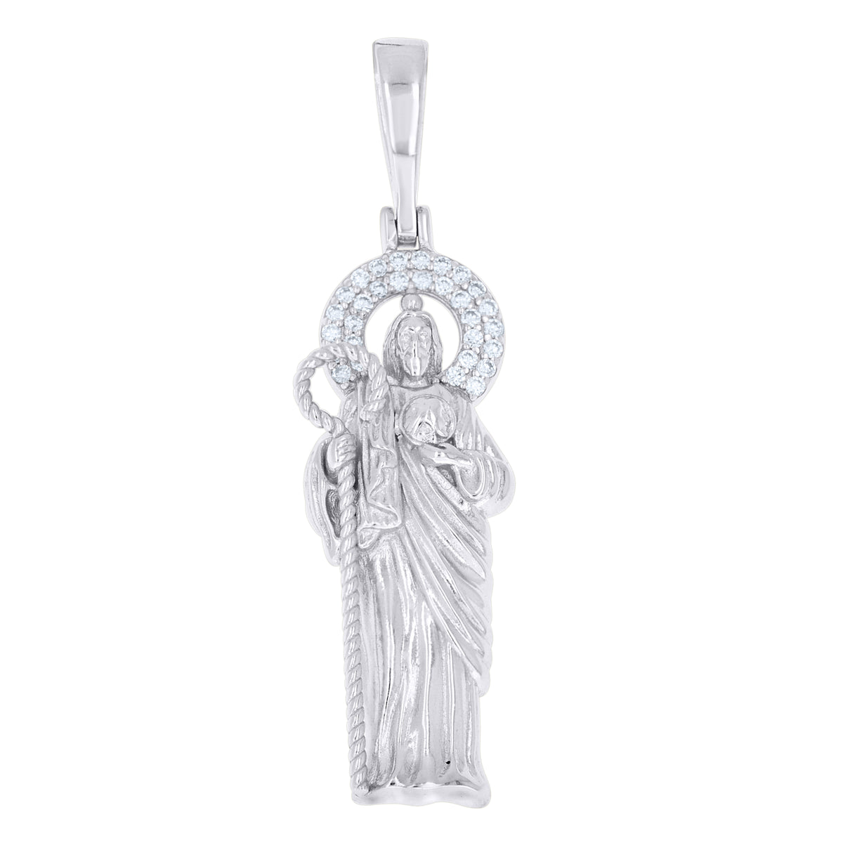 925 Sterling Silver Men Moissanite St. Jude Religious Charm Pendant