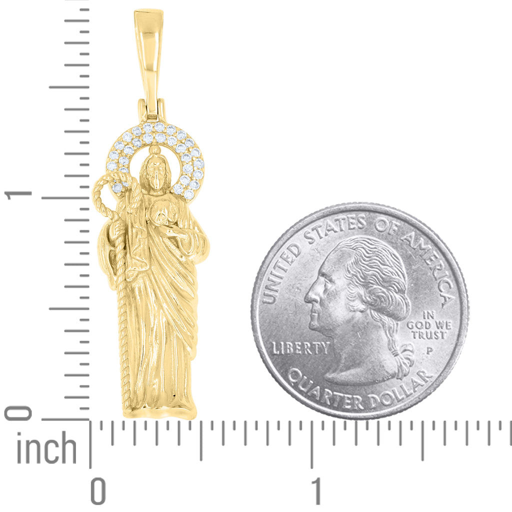 925 Sterling Silver Yellow-tone Men Moissanite St. Jude Religious Charm Pendant