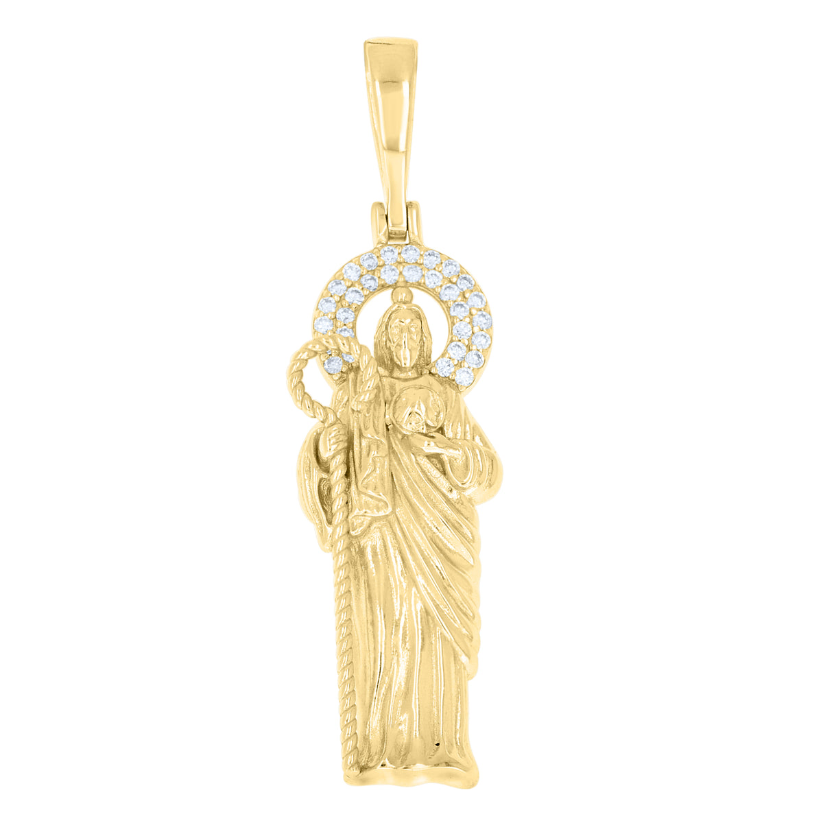 925 Sterling Silver Yellow-tone Men Moissanite St. Jude Religious Charm Pendant