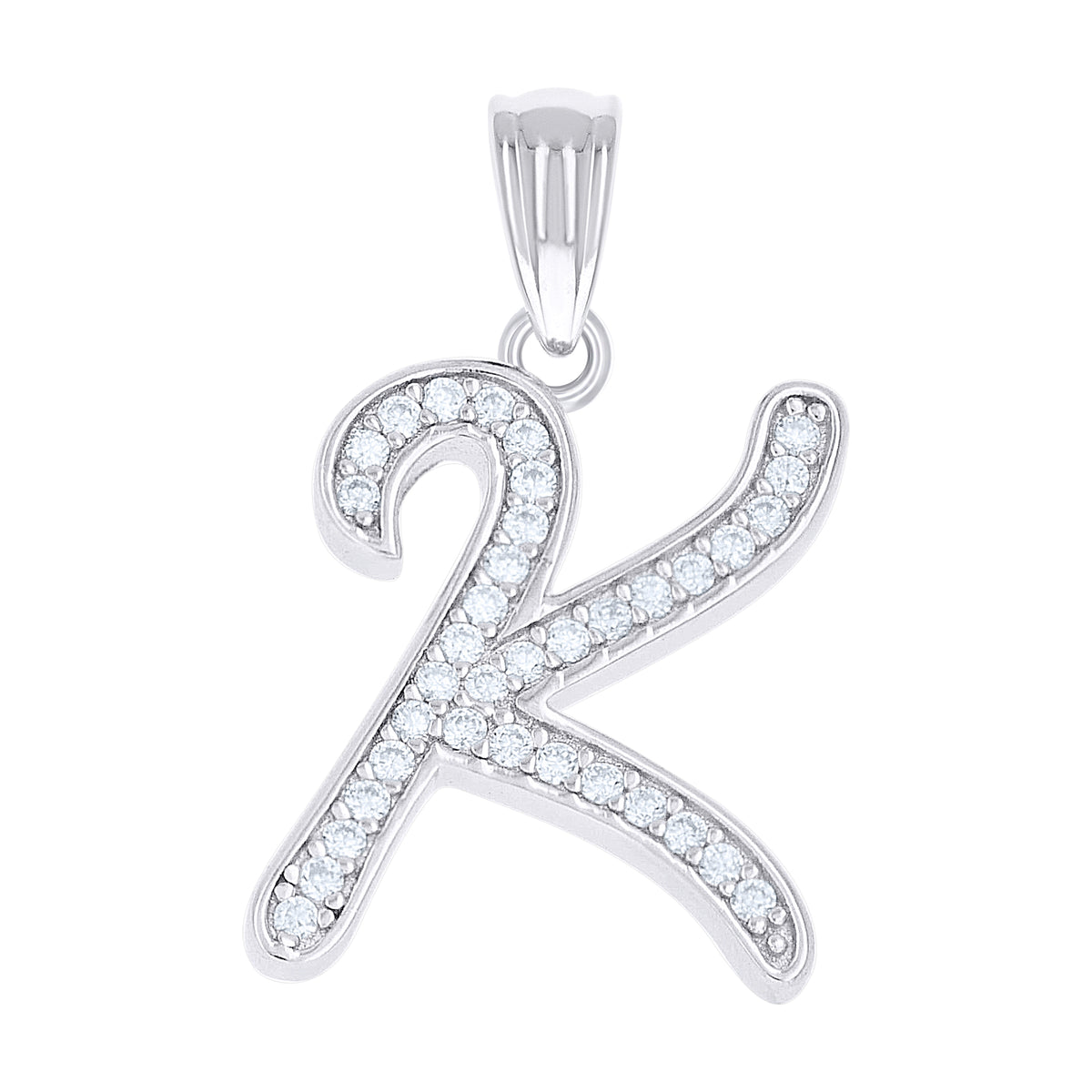 925 Sterling Silver Unisex Moissanite Initial Alphabet K Charm Pendant