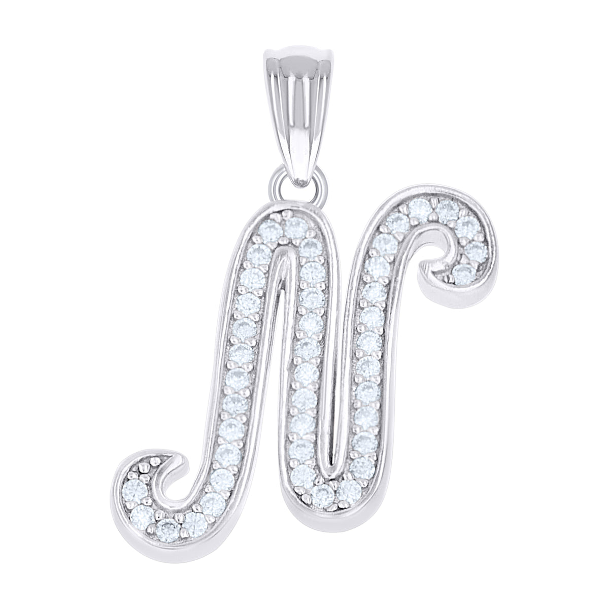 925 Sterling Silver Unisex Moissanite Initial Alphabet N Charm Pendant