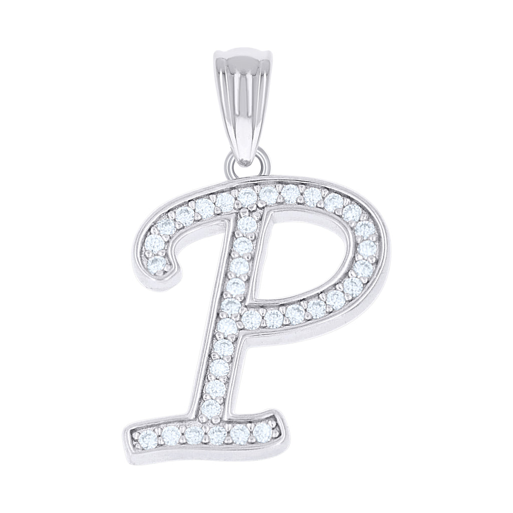 925 Sterling Silver Unisex Moissanite Initial Alphabet P Charm Pendant