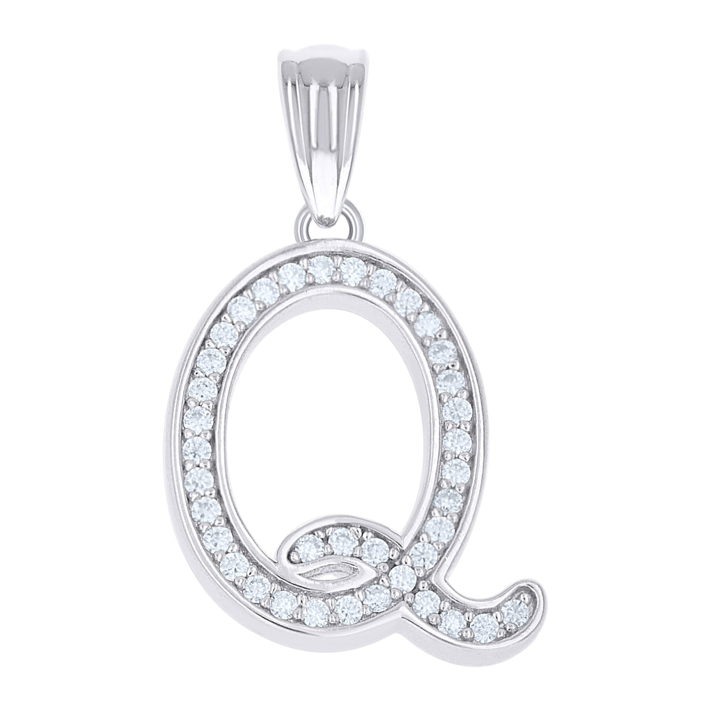 925 Sterling Silver Unisex Moissanite Initial Alphabet Q Charm Pendant
