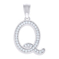 925 Sterling Silver Unisex Moissanite Initial Alphabet Q Charm Pendant