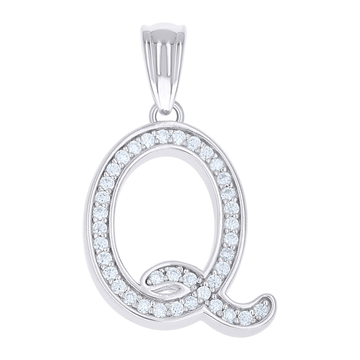 925 Sterling Silver Unisex Moissanite Initial Alphabet Q Charm Pendant