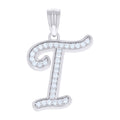 925 Sterling Silver Unisex Moissanite Initial Alphabet T Charm Pendant