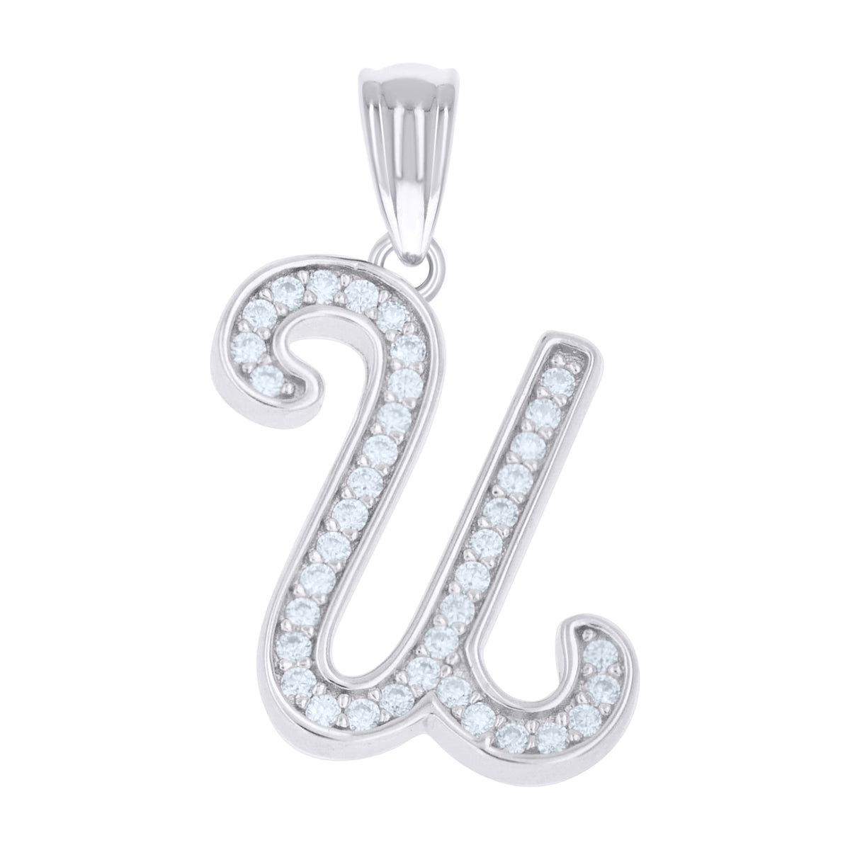 925 Sterling Silver Unisex Moissanite Initial Alphabet U Charm Pendant