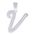925 Sterling Silver Unisex Moissanite Initial Alphabet V Charm Pendant