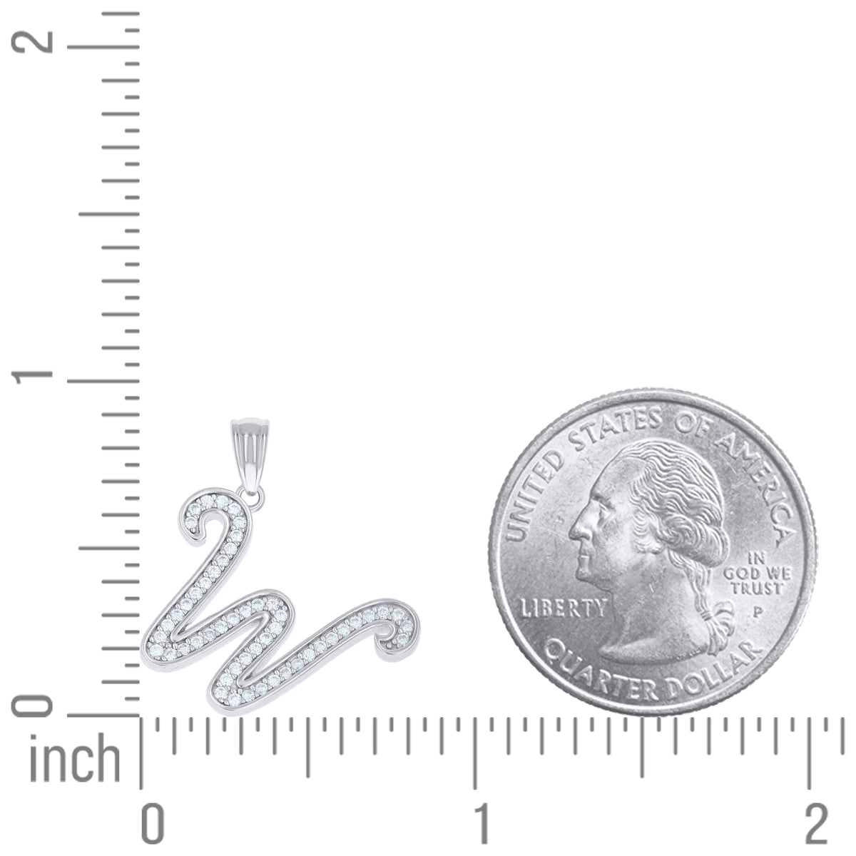 925 Sterling Silver Unisex Moissanite Initial Alphabet W Charm Pendant