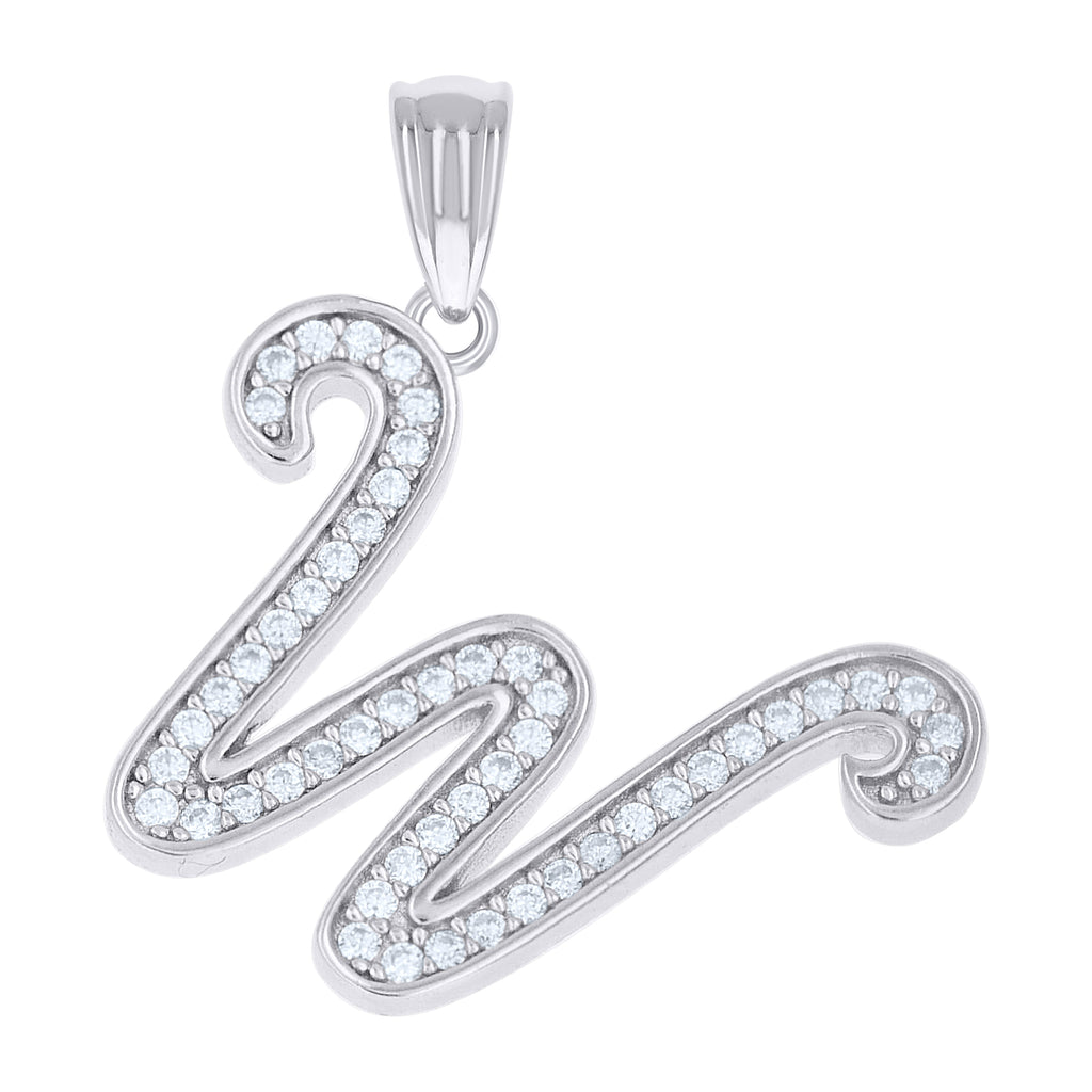 925 Sterling Silver Unisex Moissanite Initial Alphabet W Charm Pendant
