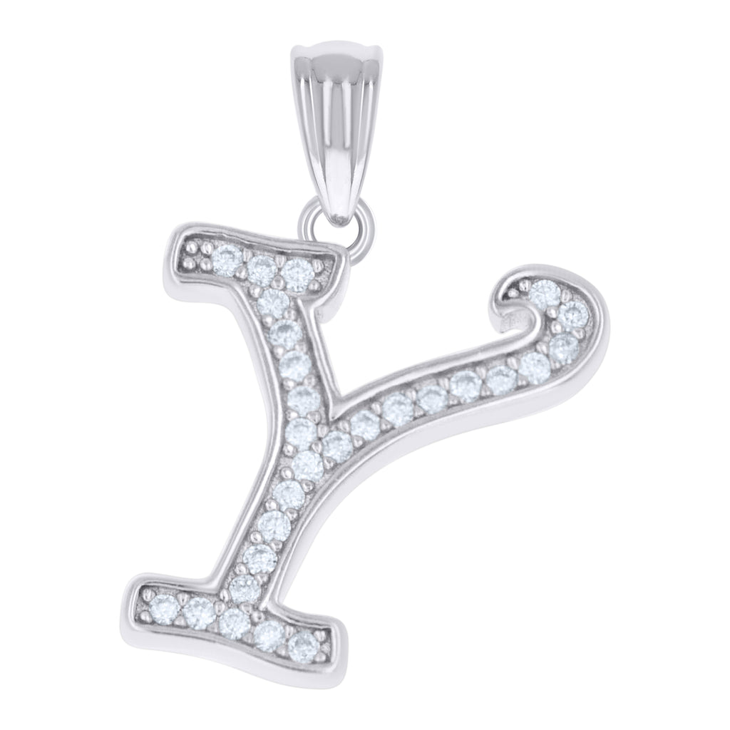 925 Sterling Silver Unisex Moissanite Initial Alphabet Y Charm Pendant
