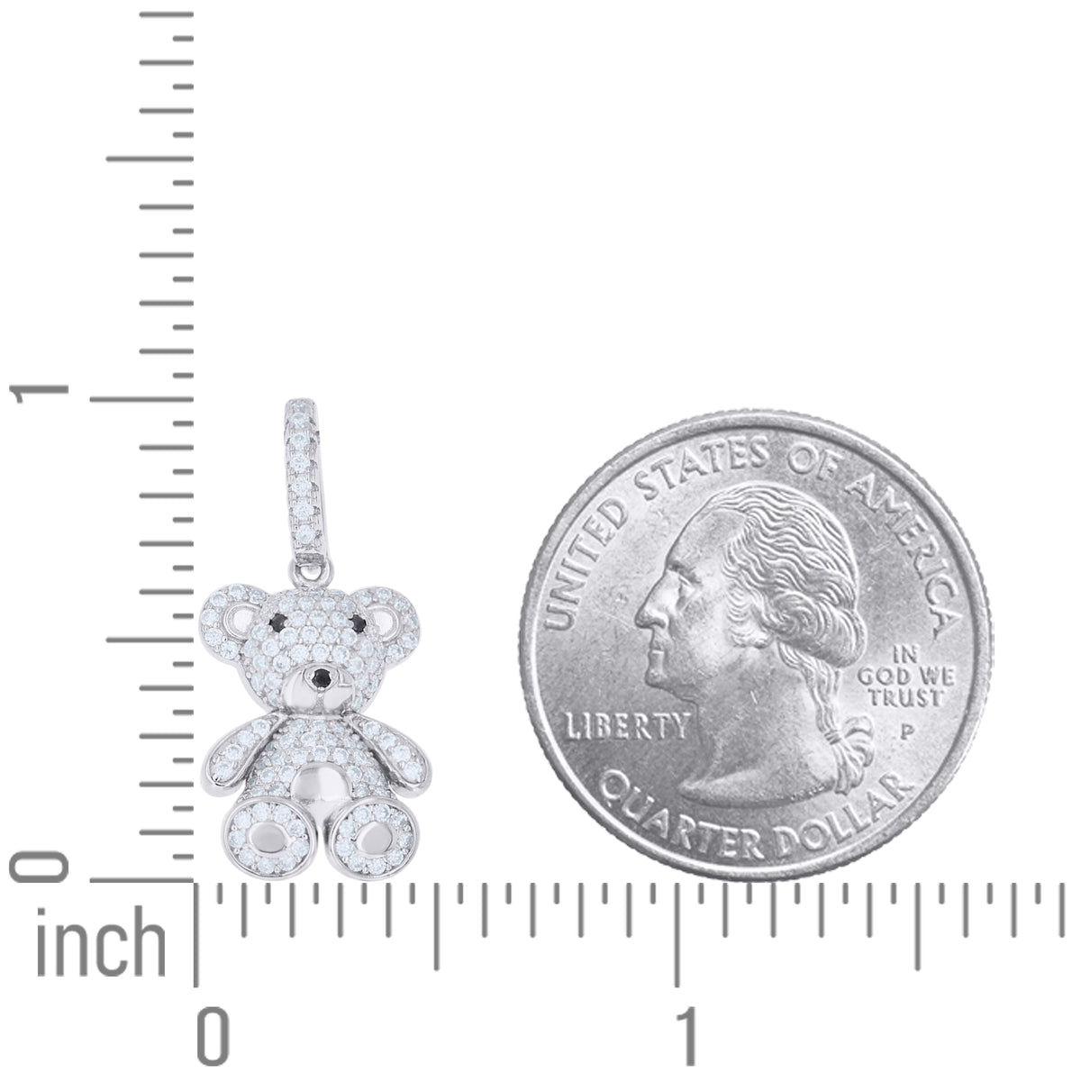 925 Sterling Silver Womens White Black Moissanite Teddy Bear Pendant
