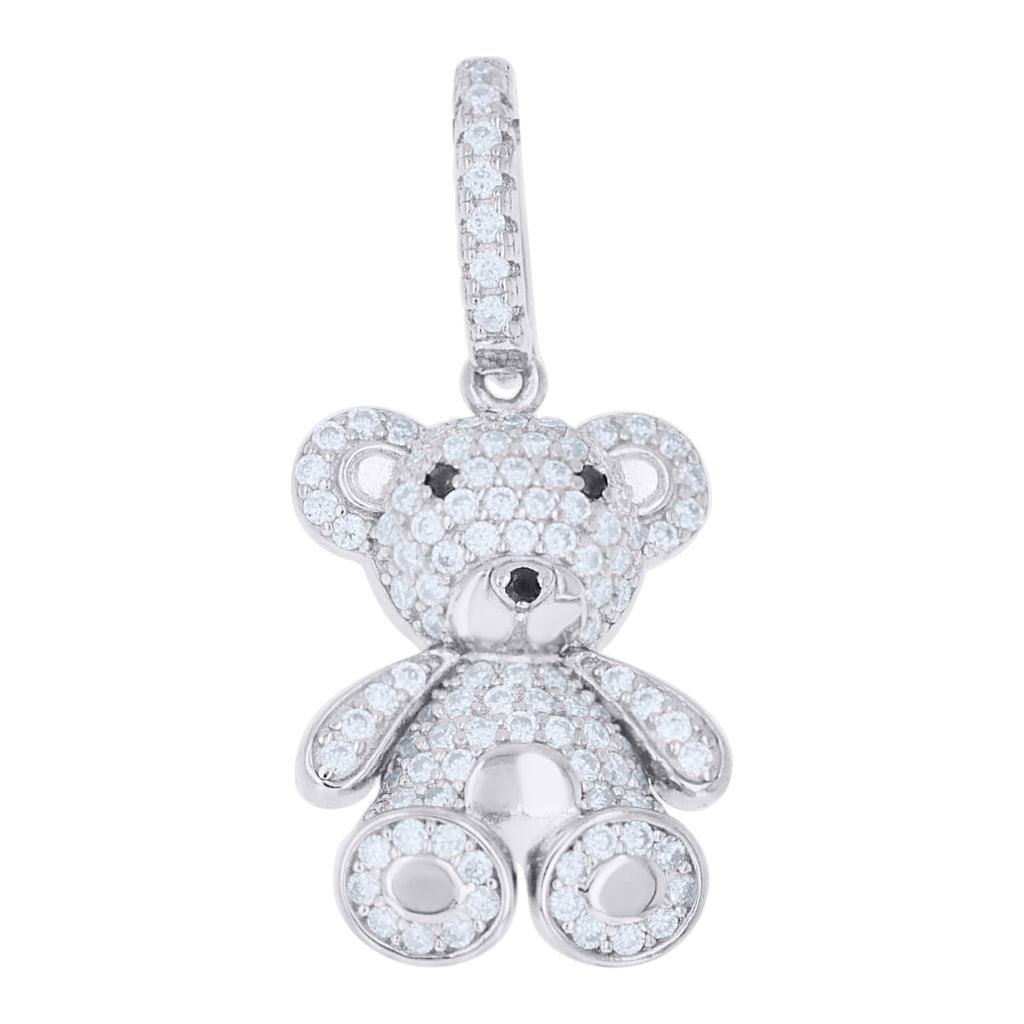 925 Sterling Silver Womens White Black Moissanite Teddy Bear Pendant