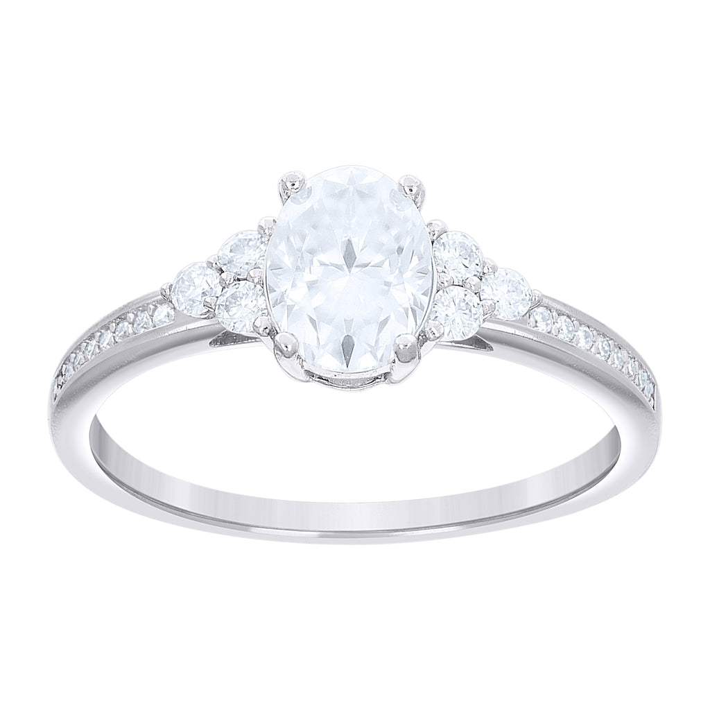 925 Sterling Silver Womens Oval Round Moissanite Engagement Ring