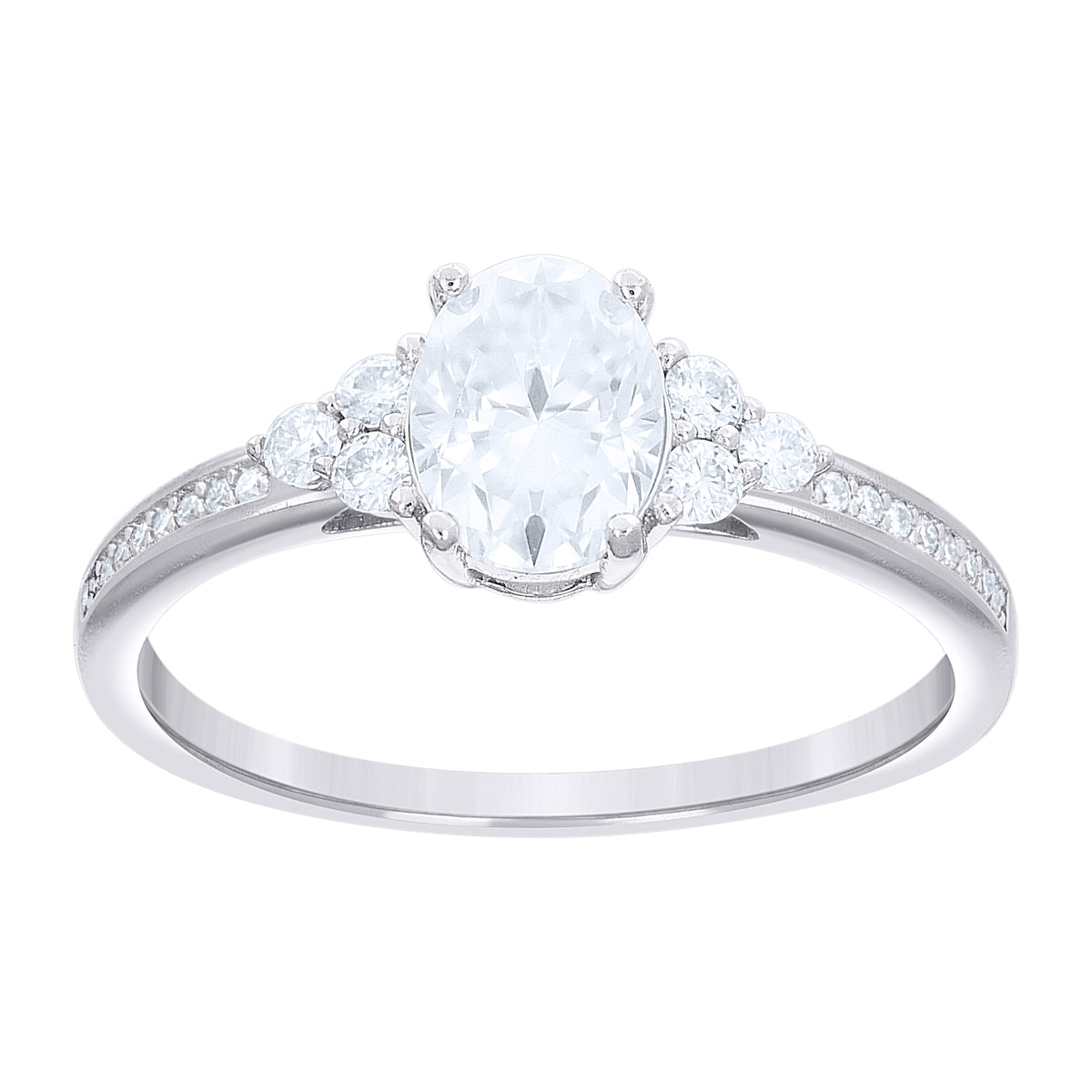 925 Sterling Silver Womens Oval Round Moissanite Engagement Ring