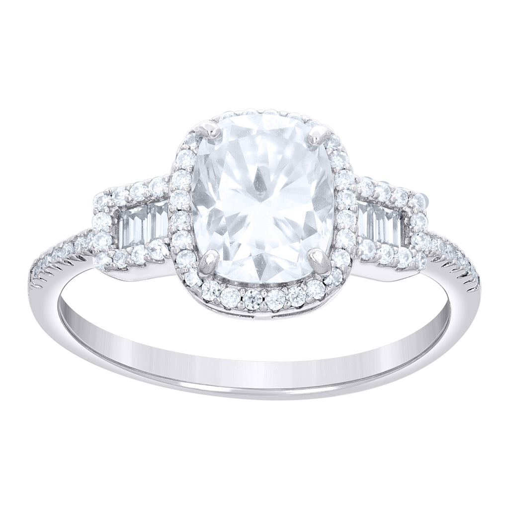925 Sterling Silver Womens Cushion-Cut Round Moissanite Engagement Ring