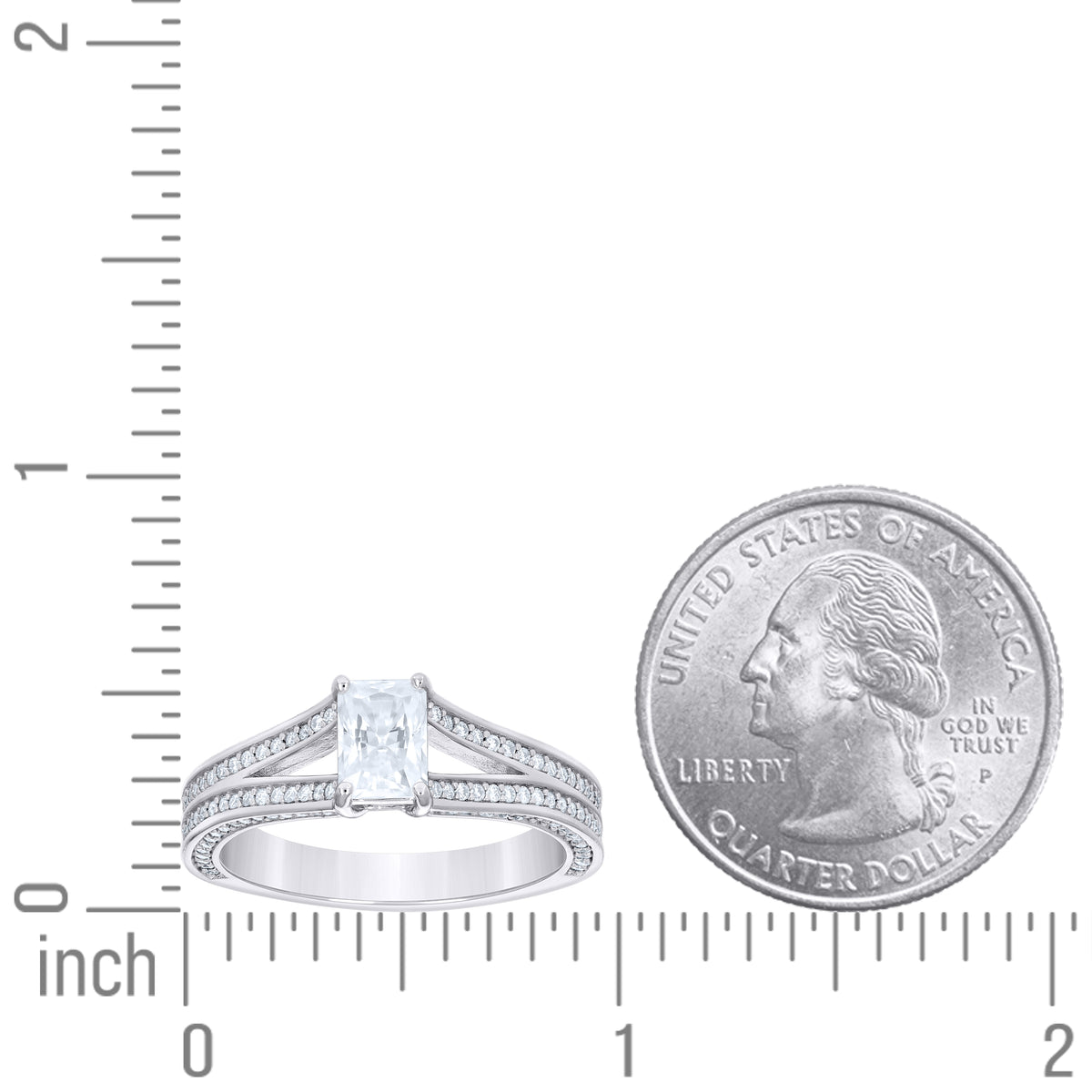 925 Sterling Silver Womens Emerald-Cut Round Moissanite Engagement Ring