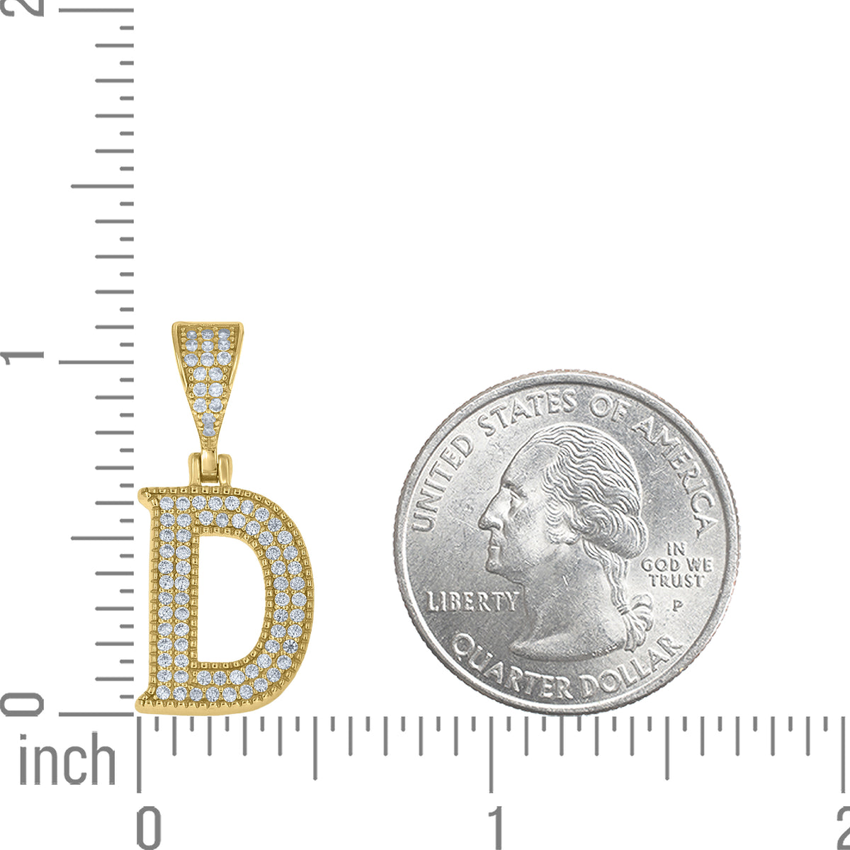 925 Sterling Silver Yellow-tone Unisex Cubic-Zirconia Initial Alphabet D Charm Pendant