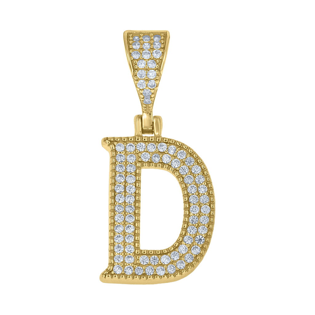 925 Sterling Silver Yellow-tone Unisex Cubic-Zirconia Initial Alphabet D Charm Pendant