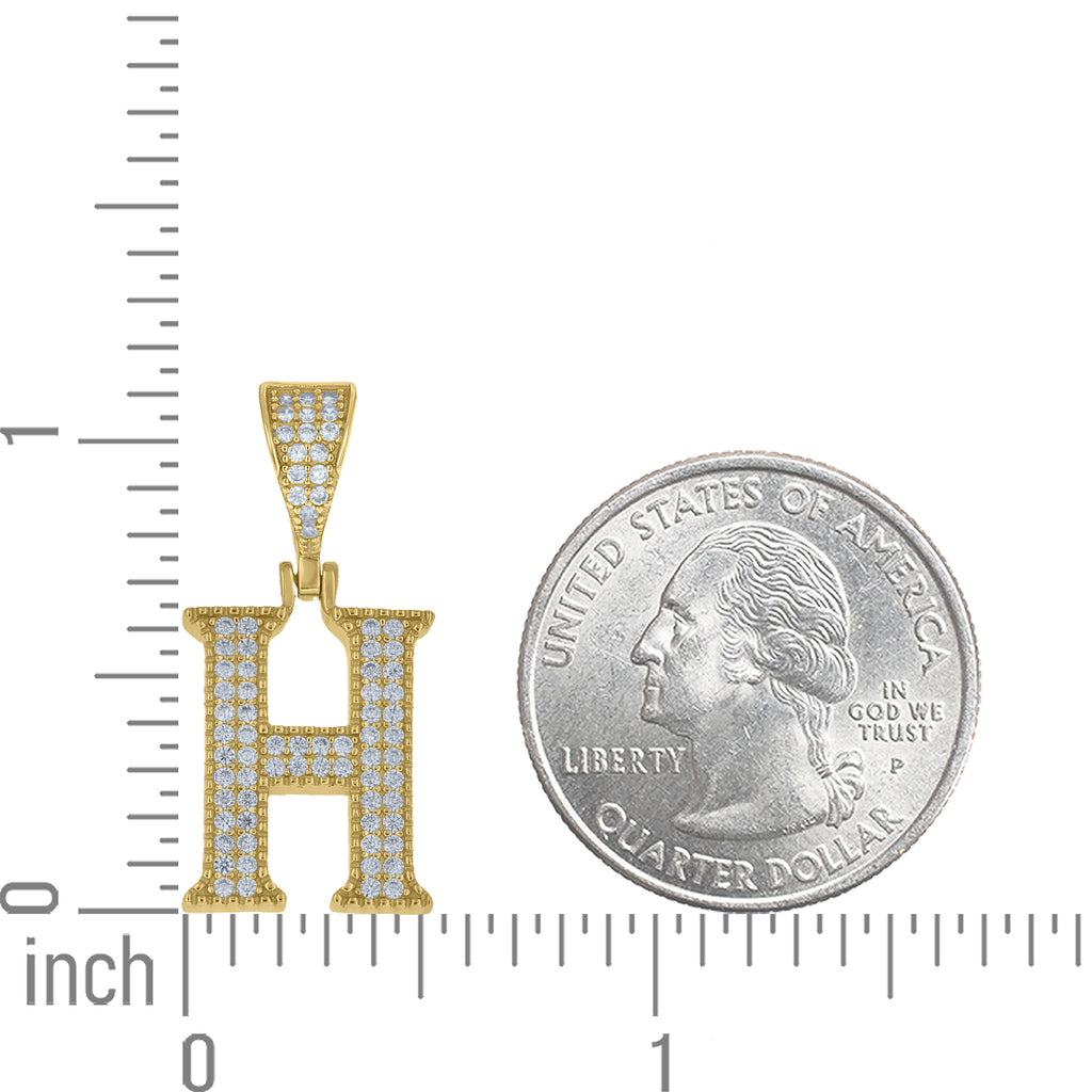 925 Sterling Silver Yellow-tone Unisex Cubic-Zirconia Initial Alphabet H Charm Pendant