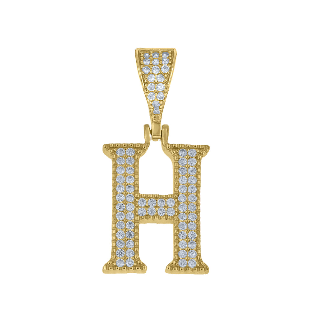 925 Sterling Silver Yellow-tone Unisex Cubic-Zirconia Initial Alphabet H Charm Pendant