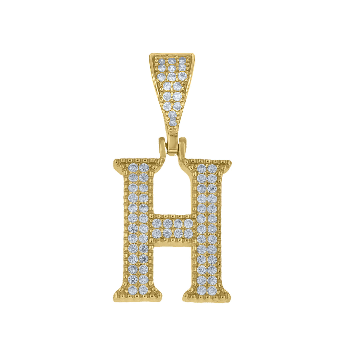 925 Sterling Silver Yellow-tone Unisex Cubic-Zirconia Initial Alphabet H Charm Pendant