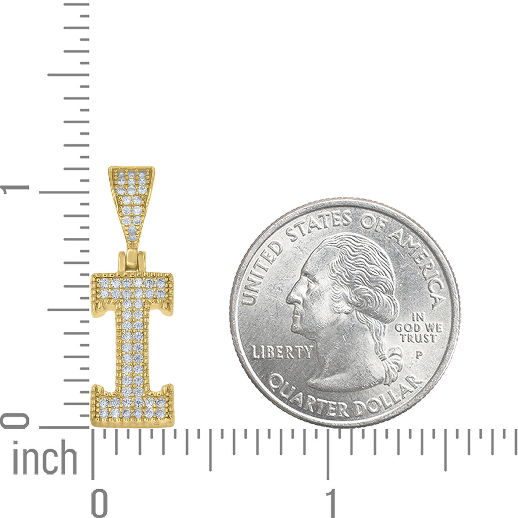 925 Sterling Silver Yellow-tone Unisex Cubic-Zirconia Initial Alphabet I Charm Pendant