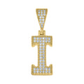 925 Sterling Silver Yellow-tone Unisex Cubic-Zirconia Initial Alphabet I Charm Pendant