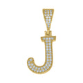 925 Sterling Silver Yellow-tone Unisex Cubic-Zirconia Initial Alphabet J Charm Pendant