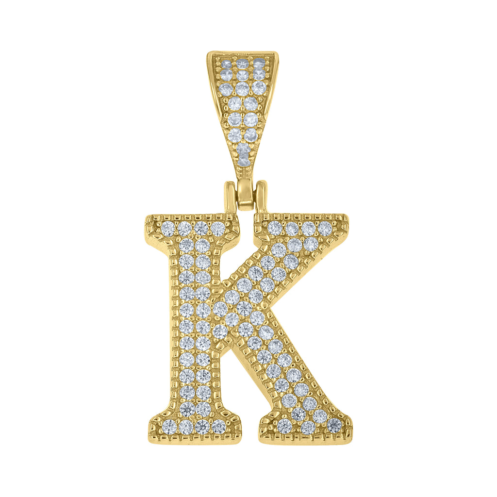 925 Sterling Silver Yellow-tone Unisex Cubic-Zirconia Initial Alphabet K Charm Pendant