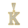 925 Sterling Silver Yellow-tone Unisex Cubic-Zirconia Initial Alphabet K Charm Pendant
