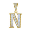 925 Sterling Silver Yellow-tone Unisex Cubic-Zirconia Initial Alphabet N Charm Pendant