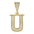 925 Sterling Silver Yellow-tone Unisex Cubic-Zirconia Initial Alphabet U Charm Pendant