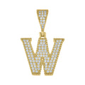 925 Sterling Silver Yellow-tone Unisex Cubic-Zirconia Initial Alphabet W Charm Pendant