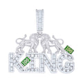 925 Sterling Silver Mens Round Baguette Cubic-Zirconia Lion Motifs KING Fashion Pendant