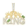 925 Sterling Silver Yellow-tone Mens Round Baguette Cubic-Zirconia Lion Motifs KING Fashion Pendant