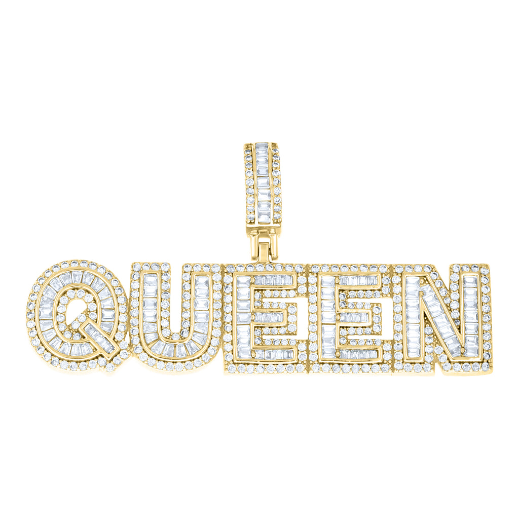 925 Sterling Silver Yellow-tone Womens Round Baguette Cubic-Zirconia QUEEN Fashion Pendant